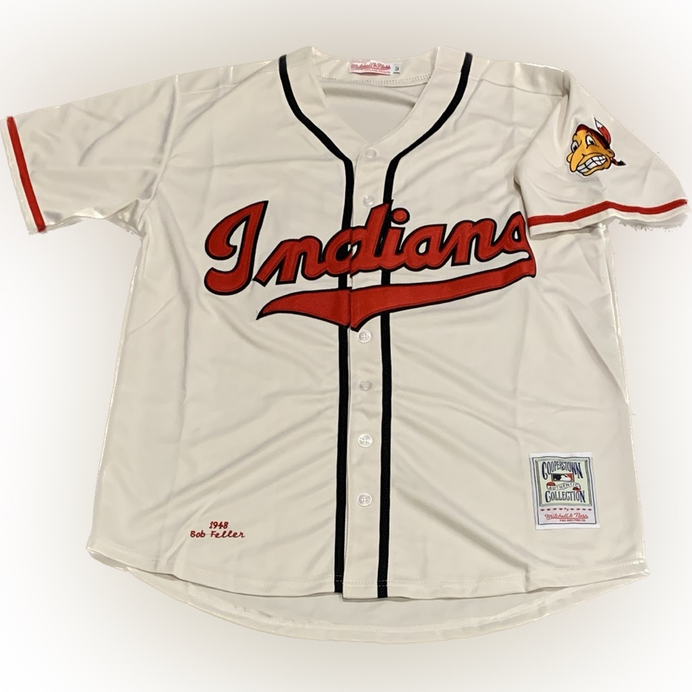 Bob Feller Cleveland Indians Jersey Mens XL 1948 Home Cream